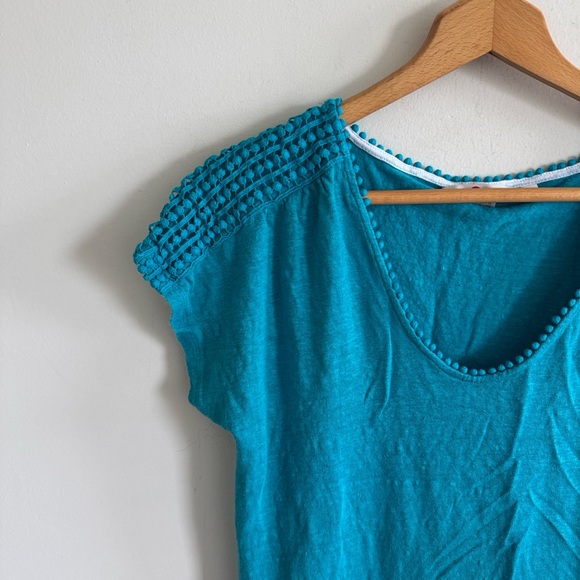 Boden blue linen blend short sleeve top size large - Picture 2 of 4